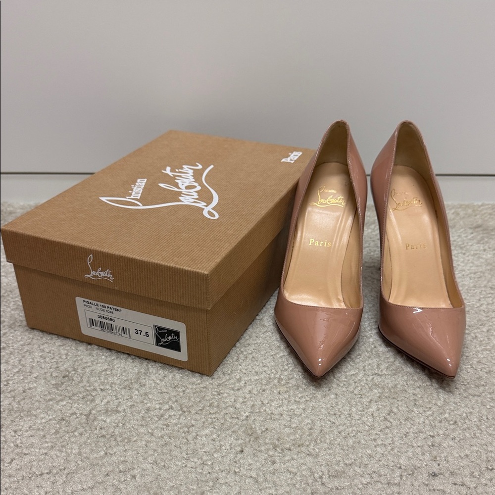 Christian Louboutin Pigalle 100 Nude Patent Leather Heels